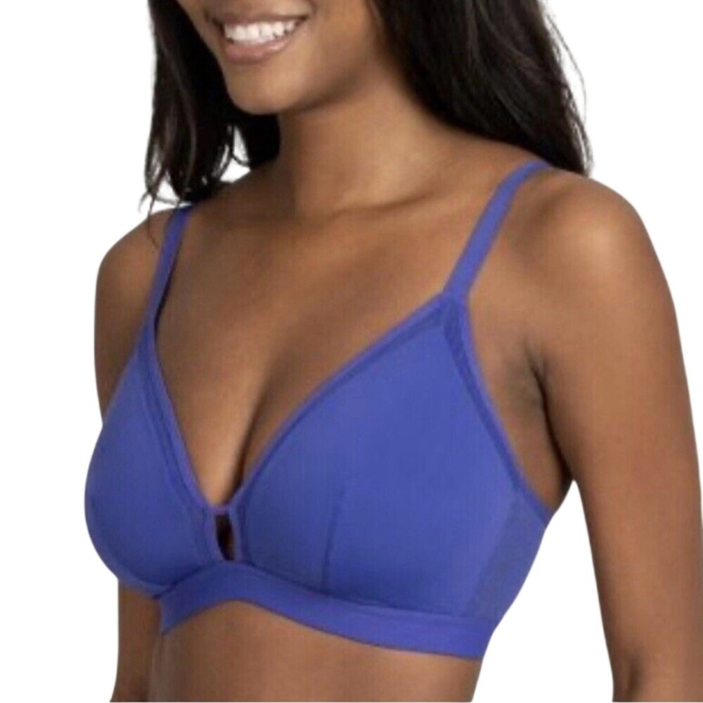 All You Lively Mesh Trim Bralette,‎ Wireless, Color Clamatis Blue, 34D/DD